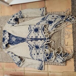 Charlotte Russe Southwestern Blue & Cream Women's Cardigan Sweater size Small